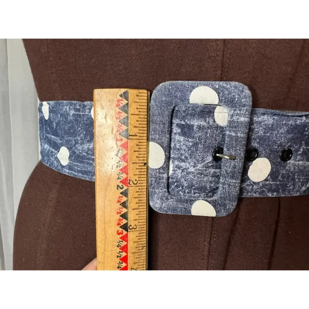 belt cloth covered vintage 1980s blue polka dot